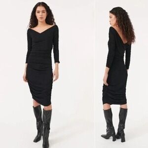NWT Baum Und Pferdgarten Ruched Jelisa Dress Wrap Bodycon Women's Black Size XXS